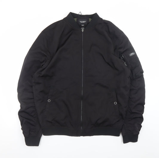 Pull&Bear Men's Black XXL Bomber Jacket with Zip Pockets