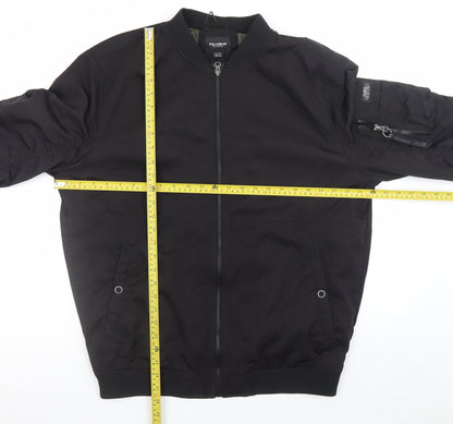 Pull&Bear Men's Black XXL Bomber Jacket with Zip Pockets