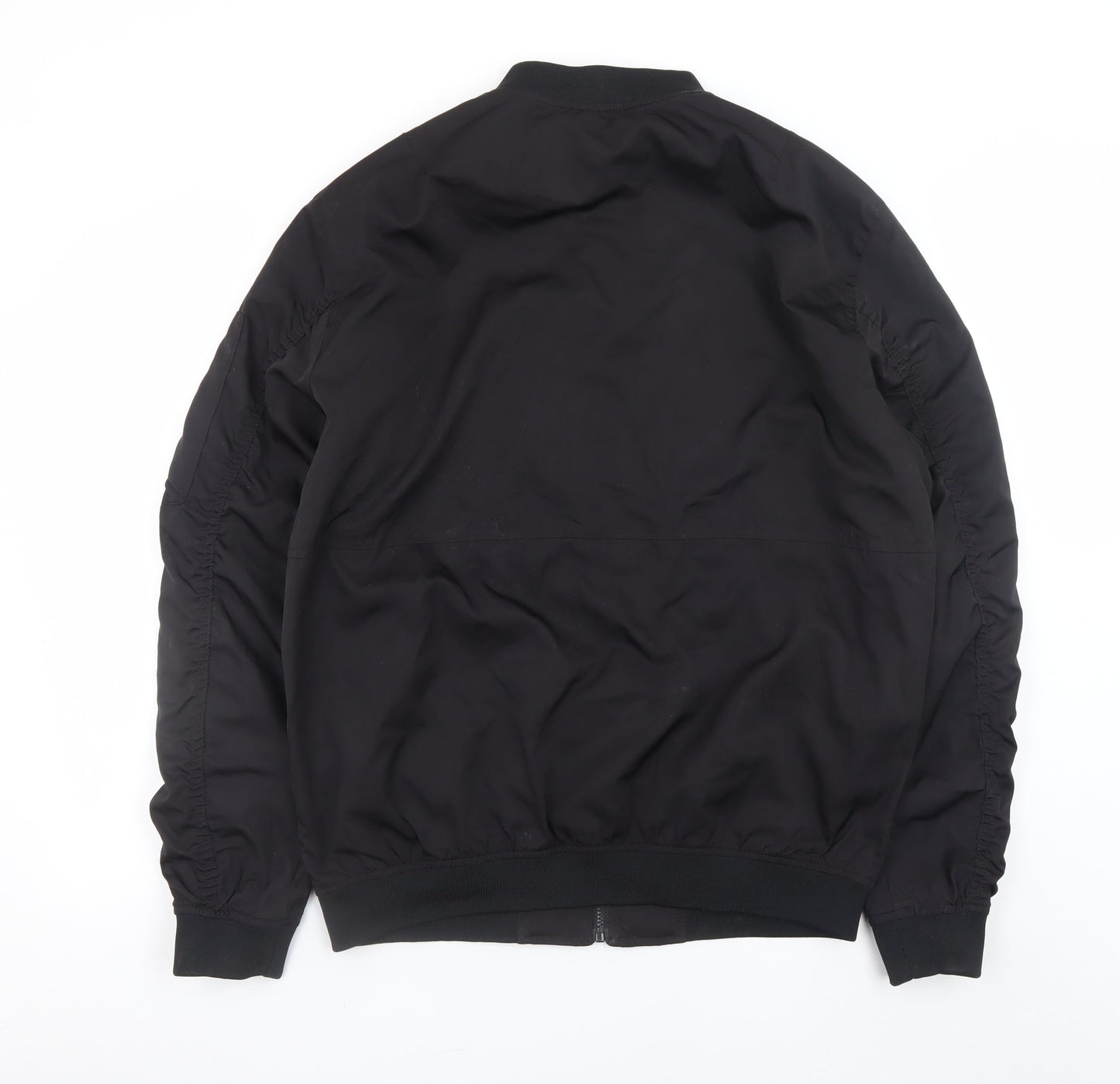 Pull&Bear Men's Black XXL Bomber Jacket with Zip Pockets