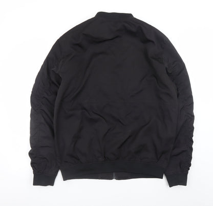 Pull&Bear Men's Black XXL Bomber Jacket with Zip Pockets