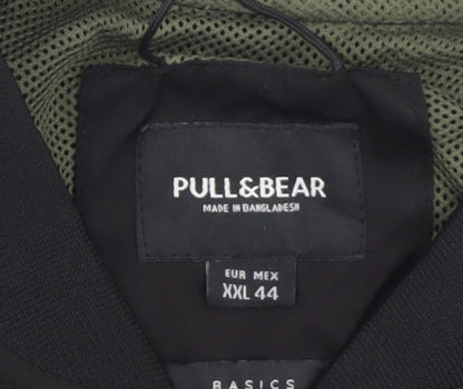 Pull&Bear Men's Black XXL Bomber Jacket with Zip Pockets