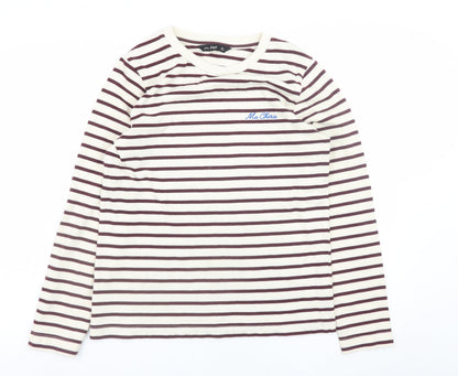 F&F Women’s Brown Striped Long Sleeve Cotton T-Shirt Size 8