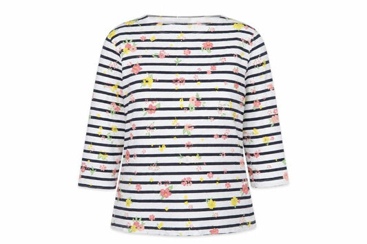 Front view of Roman Women’s Multicoloured Floral Striped Jersey T-Shirt, size UK 20