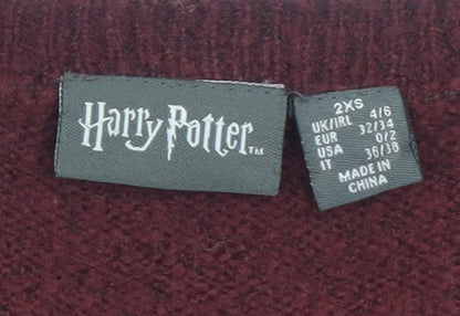 Womens UK Size 2XS Harry Potter Red Pullover Jumper