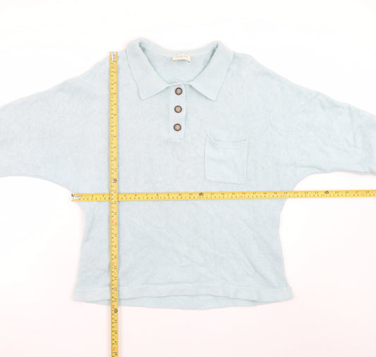Womens UK Size 10 Wrap London Blue Henley Jumper