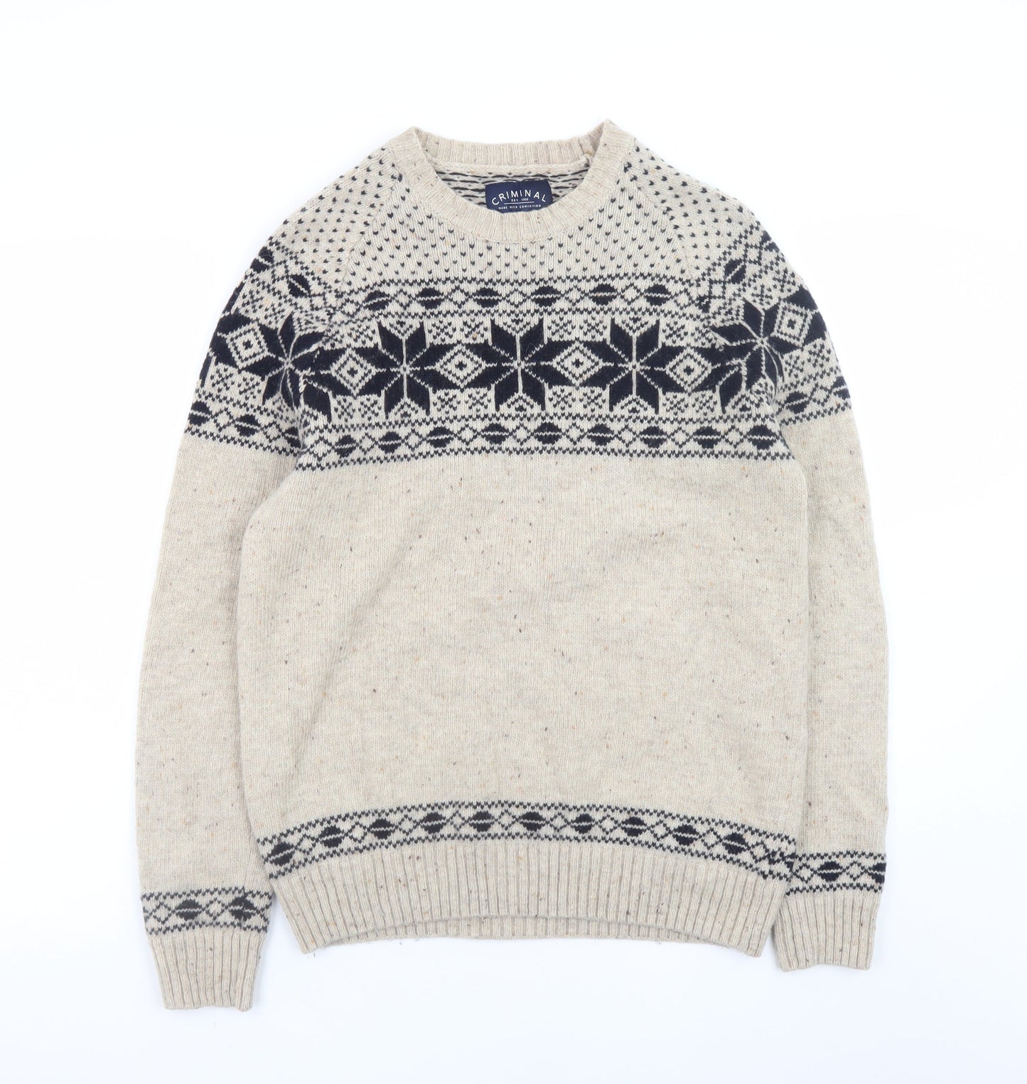 Mens UK Size M Criminal Beige Pullover Jumper