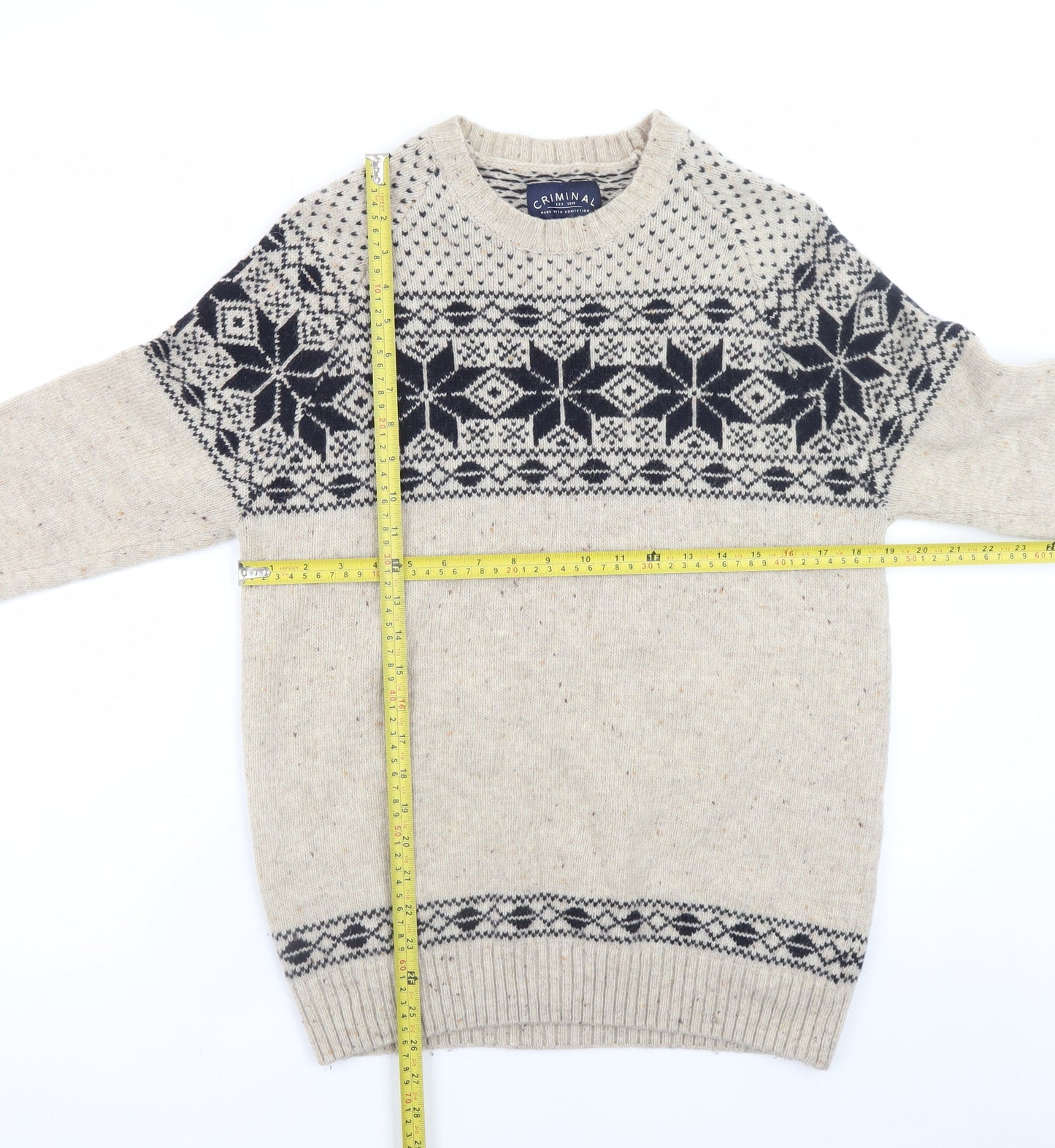Mens UK Size M Criminal Beige Pullover Jumper