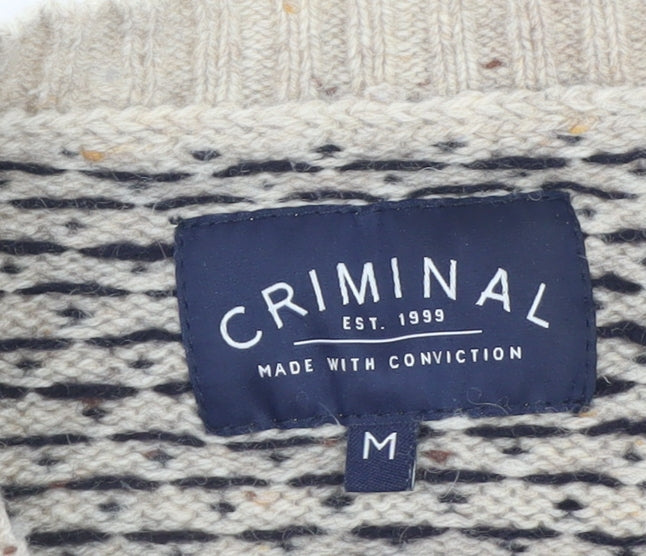 Mens UK Size M Criminal Beige Pullover Jumper