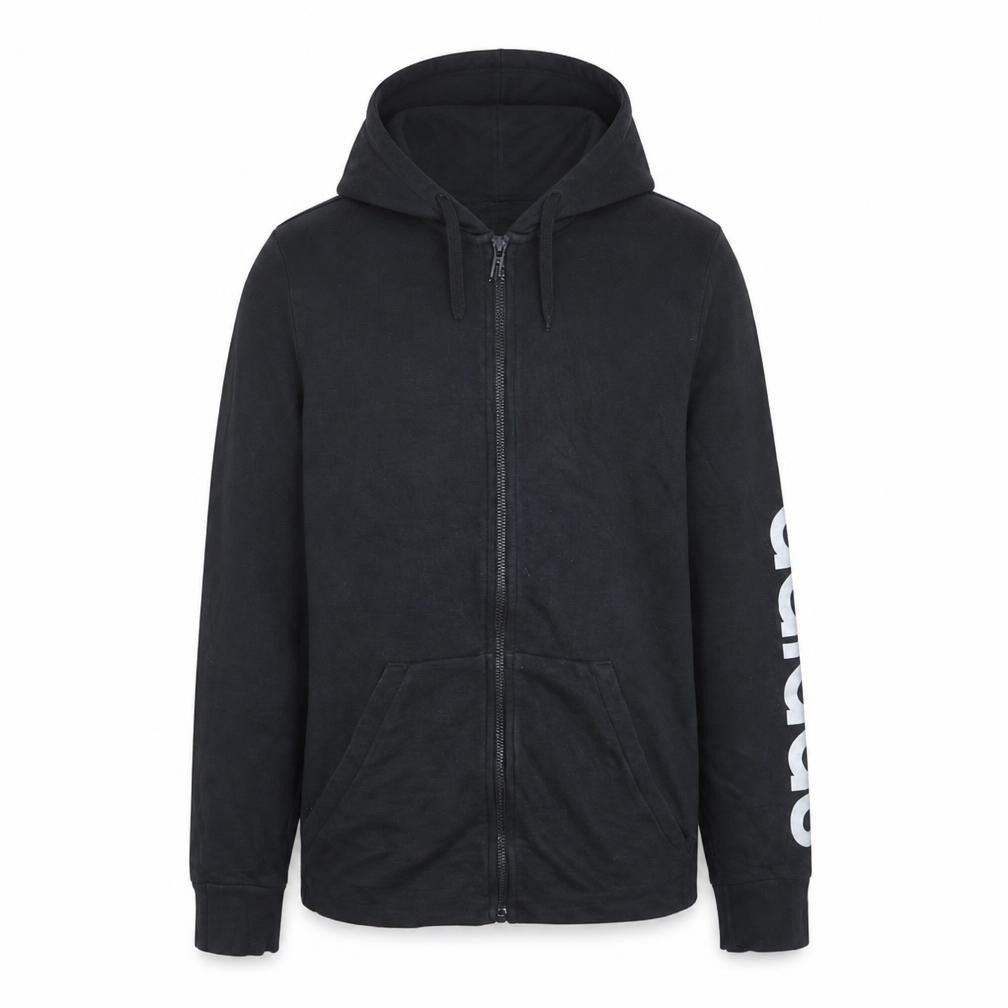 Front view of Adidas Men Black Full Zip Hoodie Small Sports Logo