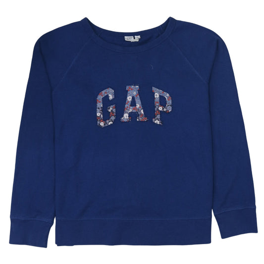 Additional front view of Gap unisex blue xl pullover sweatshirt with floral logo
