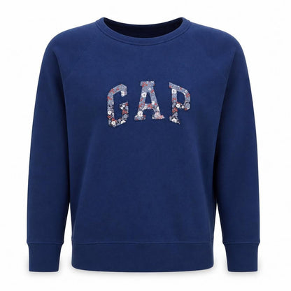 Gap Unisex Blue XL Pullover Sweatshirt with Floral Logo