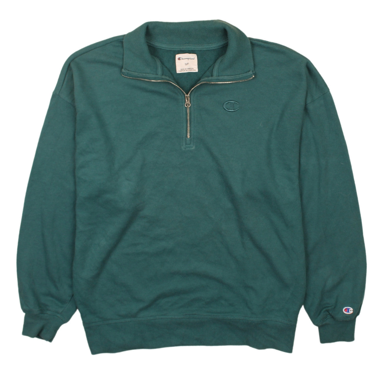 Mens UK Size S Champion Green 1/2 Zip Sweatshirt