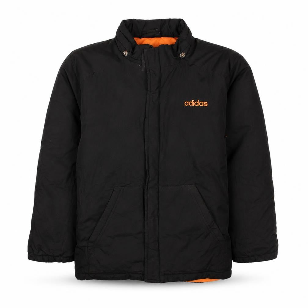 Front view of Adidas boys’ black puffer jacket 12 years hooded winter coat
