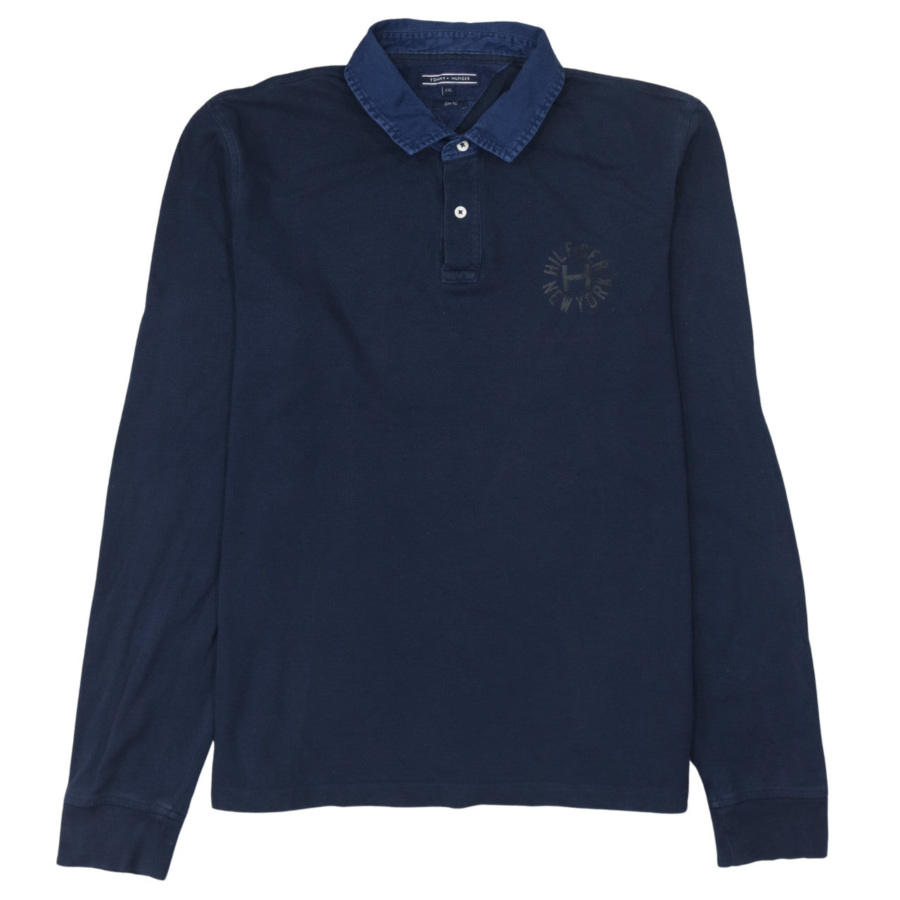 Tommy Hilfiger Men's Blue Slim Fit 2XL Long Sleeve Collared Polo Shirt