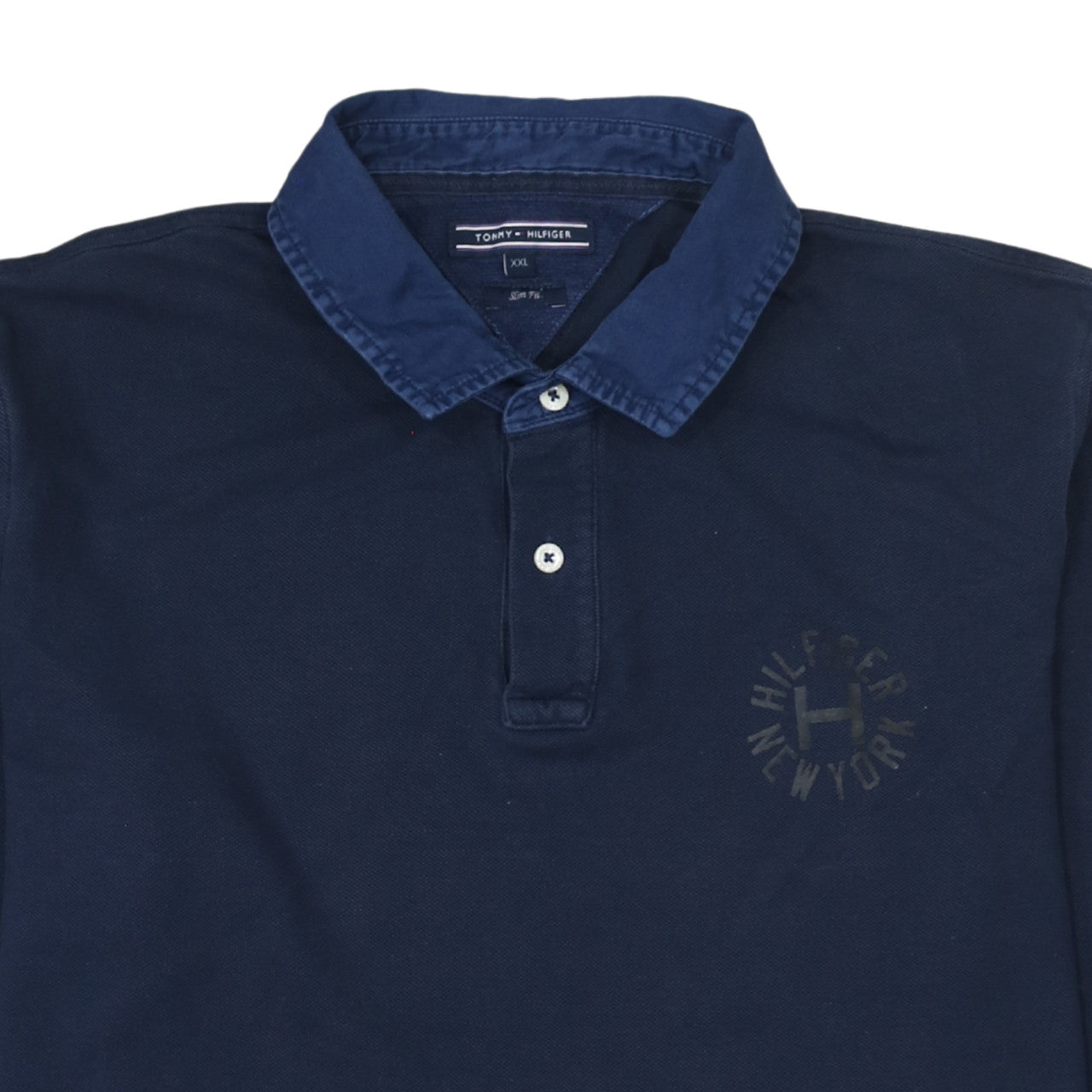 Tommy Hilfiger Men's Blue Slim Fit 2XL Long Sleeve Collared Polo Shirt