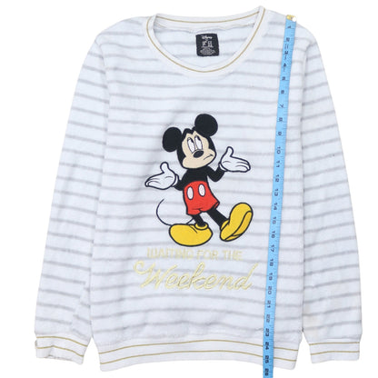 Disney Women’s White Striped Fleece Mickey Mouse Pyjama Top L