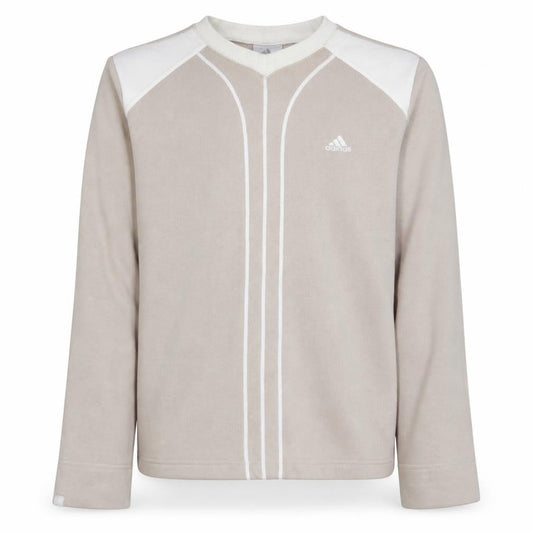 Front view of Adidas boys’ beige v-neck pullover sweatshirt, size 176, long sleeve