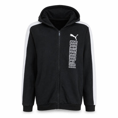 Front view of Puma boys’ black full zip hoodie 15-16 years sportswear logo cotton blend
