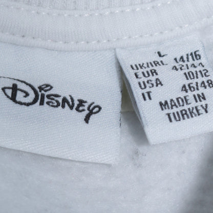 Disney Women White L Mickey Mouse Crew Neck Pullover Sweatshirt