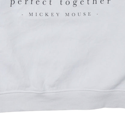 Disney Women White L Mickey Mouse Crew Neck Pullover Sweatshirt
