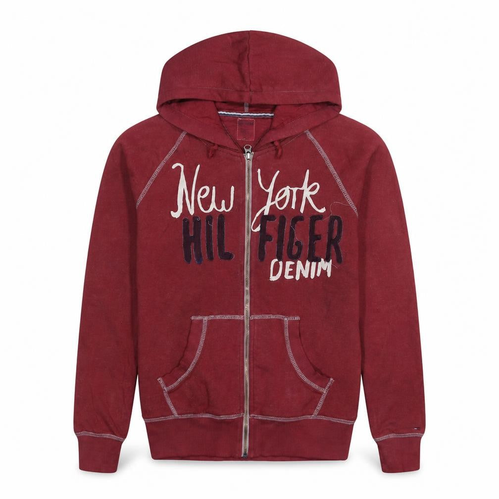 Mens UK Size L Tommy Hilfiger Red Full Zip Hoodie