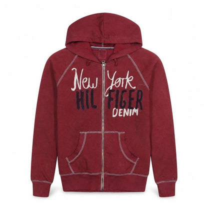 Mens UK Size L Tommy Hilfiger Red Full Zip Hoodie
