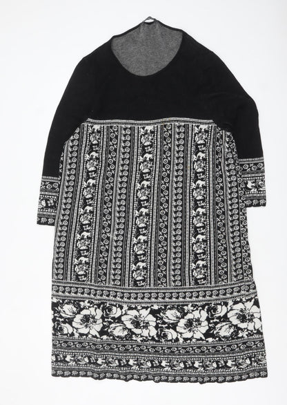 Bonmarché Women’s Black Knit Floral Shift Dress Size L