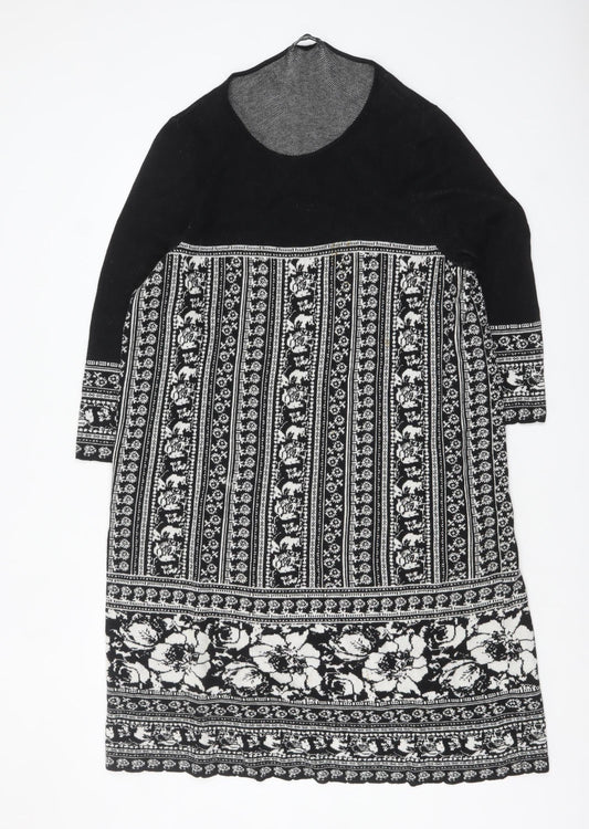 Bonmarché Women’s Black Knit Floral Shift Dress Size L