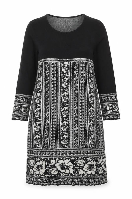 Bonmarché Women’s Black Knit Floral Shift Dress Size L