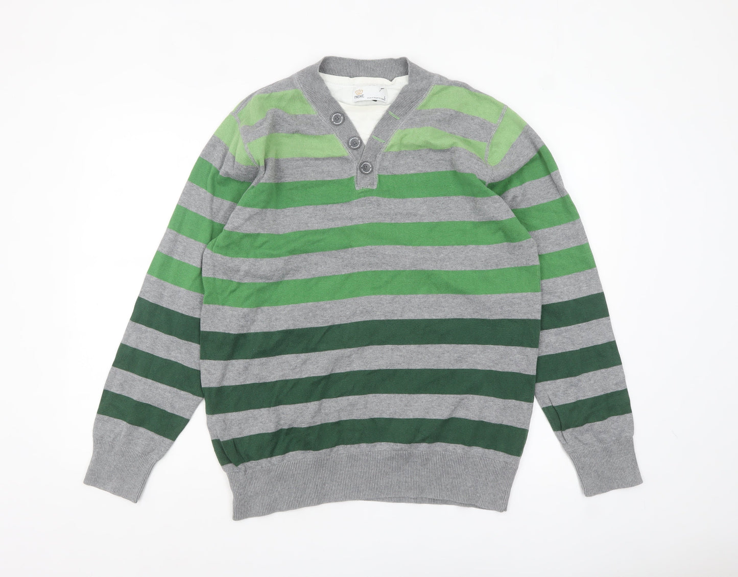 Mens UK Size L NEXT Green Henley Jumper