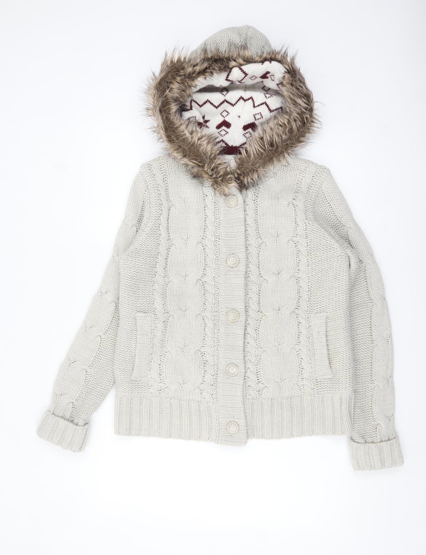Womens UK Size 14 Hudson & Rose Beige Cardigan Jumper
