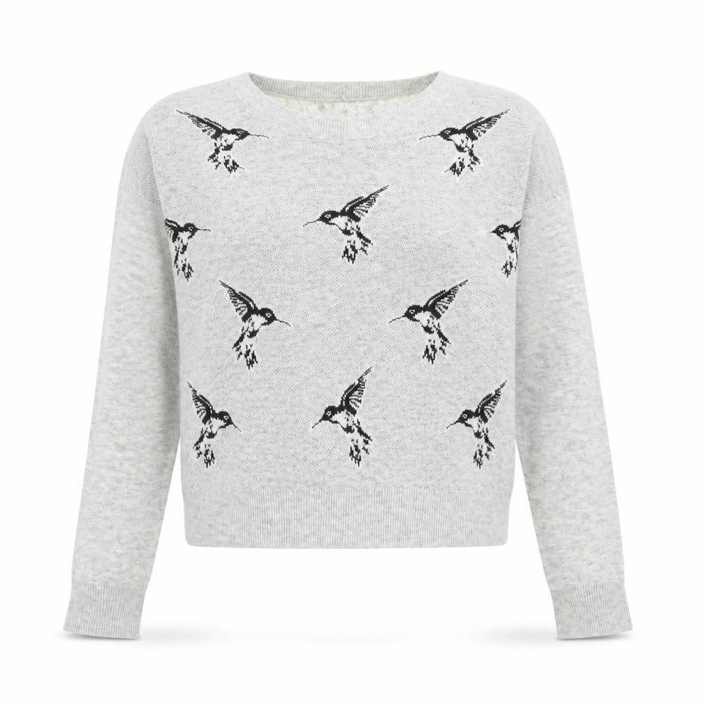 La Chapelle Women’s Grey Bird Print Crew Neck Jumper Size 8