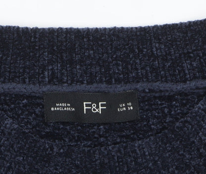 Womens UK Size 10 F&F Blue Pullover Jumper