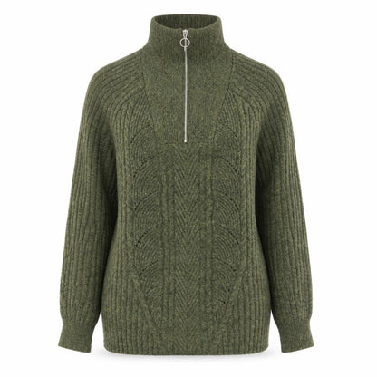 Marks & Spencer Women’s Green High Neck Chunky Knit Half Zip Jumper Size S