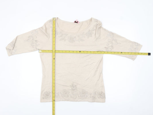 Phase Eight Women Beige Floral Embroidered Jumper Size 16