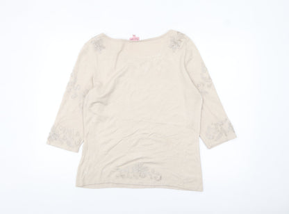 Phase Eight Women Beige Floral Embroidered Jumper Size 16