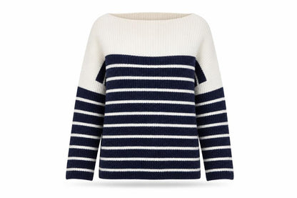 Marks & Spencer Women Navy Cream Striped Jumper Size 12 Knit Pullover