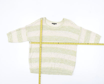 River Island Women Cream Green Striped Sequin Knit Jumper Size 8