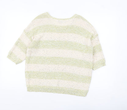 River Island Women Cream Green Striped Sequin Knit Jumper Size 8