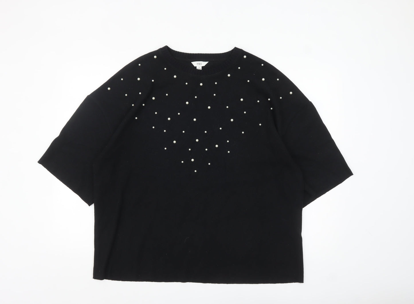 Marks and Spencer Women’s Black Beaded Crew Neck Short Sleeve T-Shirt Size 18