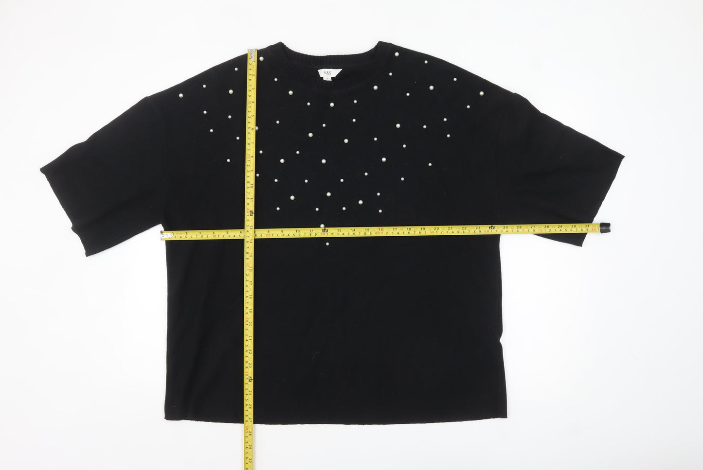 Marks and Spencer Women’s Black Beaded Crew Neck Short Sleeve T-Shirt Size 18
