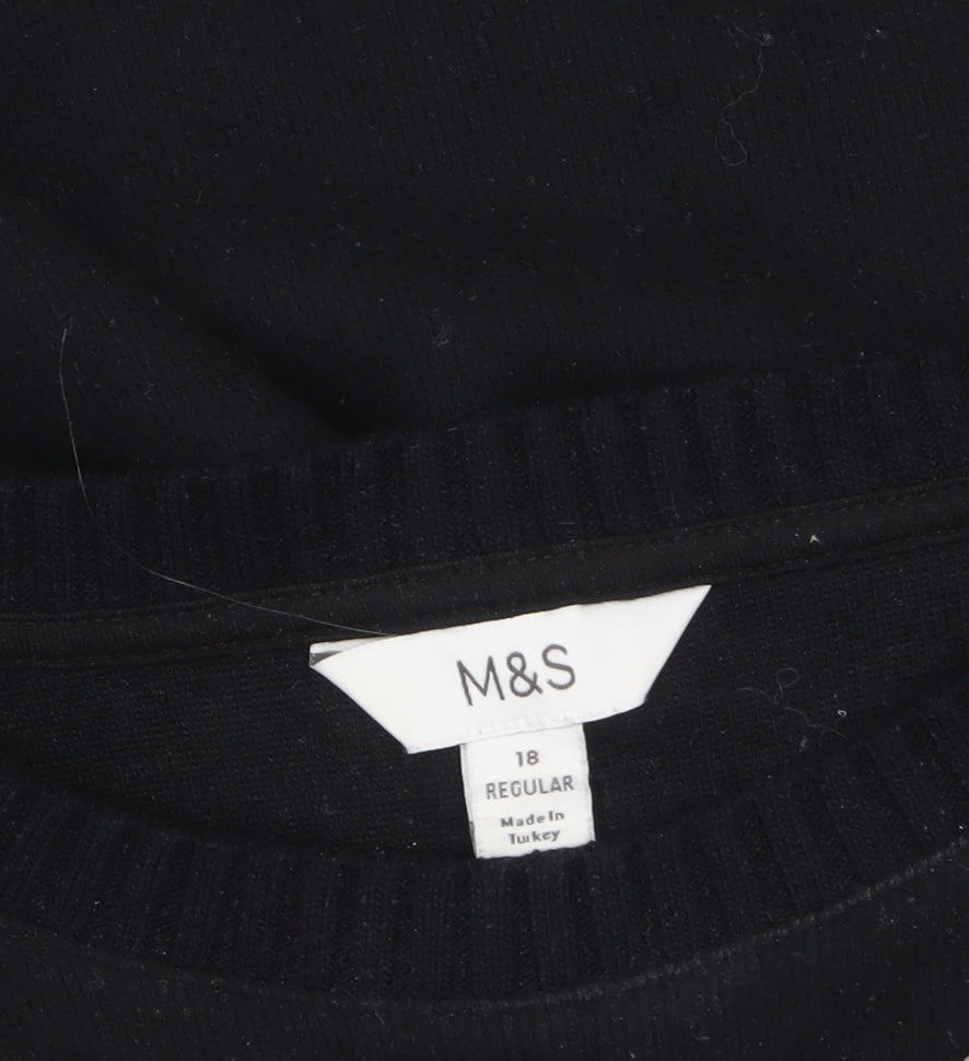 Marks and Spencer Women’s Black Beaded Crew Neck Short Sleeve T-Shirt Size 18