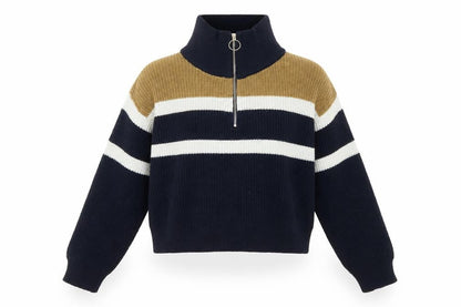 Urban Outfitters Women's Blue Striped Half Zip Chunky Knit Jumper Size S