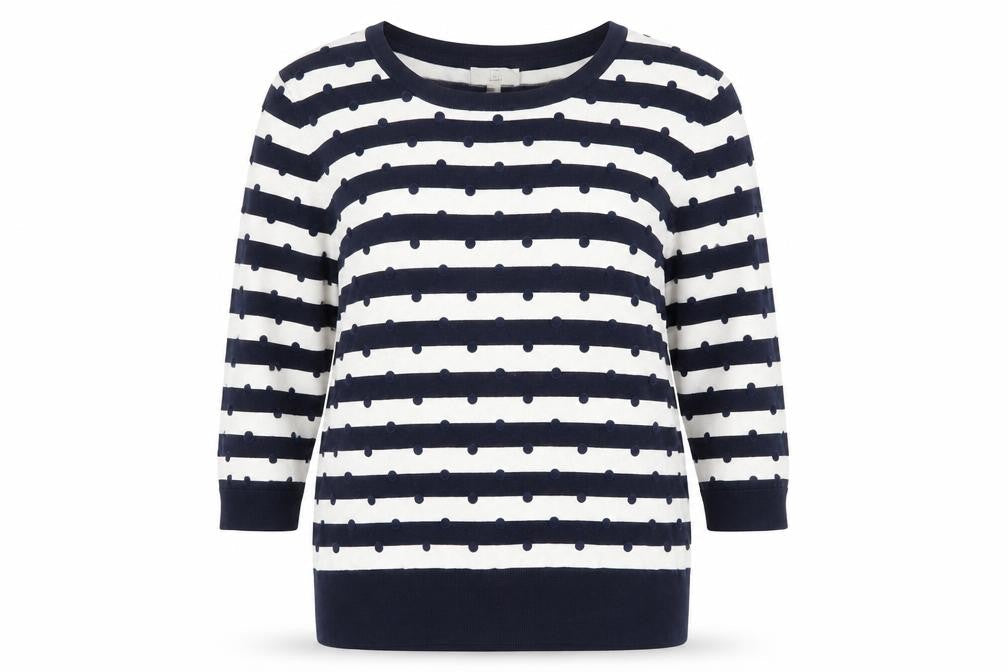 Country Casuals Petite Women's Blue Striped 3/4 Sleeve Pullover Jumper XL