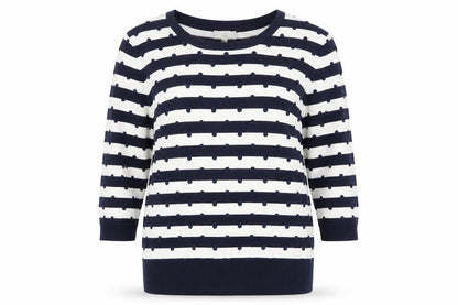 Country Casuals Petite Women's Blue Striped 3/4 Sleeve Pullover Jumper XL