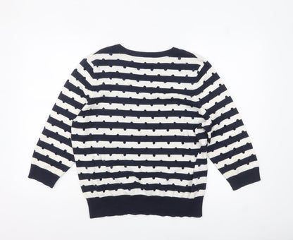 CC Petite Women's Blue Striped 3/4 Sleeve Pullover Jumper XL