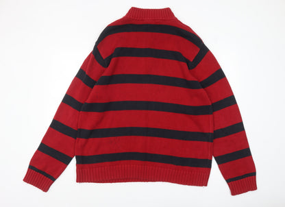 Chaps Men's Red Striped 1/4 Zip Cotton Jumper XL