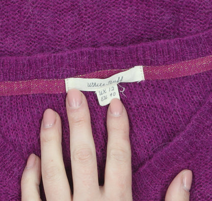 White Stuff Women's Purple Wool Alpaca Long Sleeve Cardigan UK 12