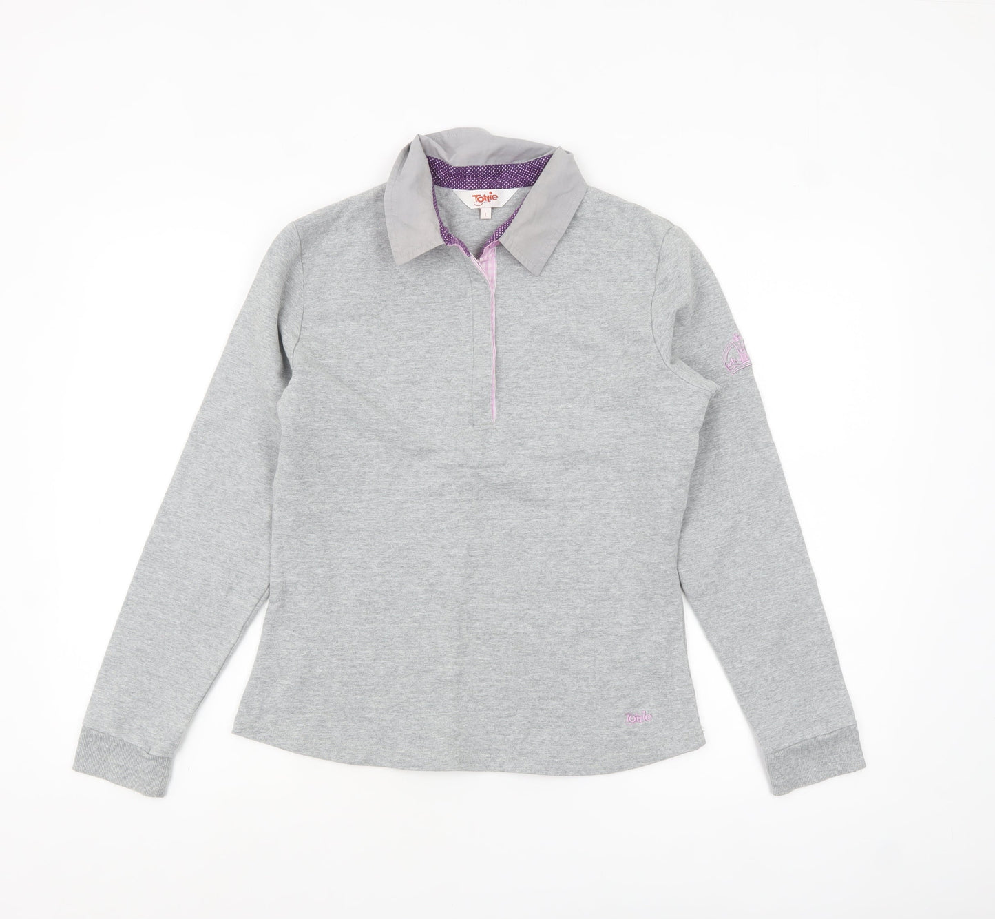 Tottie Women’s Grey Long Sleeve Polo Shirt Size L Cotton Blend