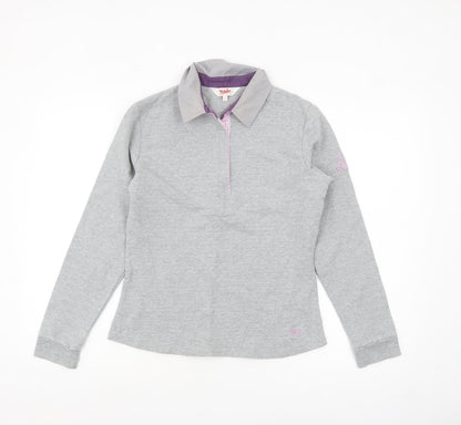 Tottie Women’s Grey Long Sleeve Polo Shirt Size L Cotton Blend